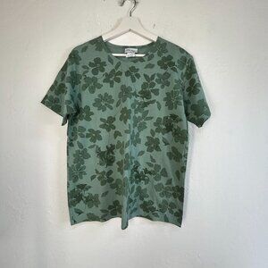 Cotton Studio Womens Green Floral Print Short Sleeve T-Shirt Casual Tee Medium